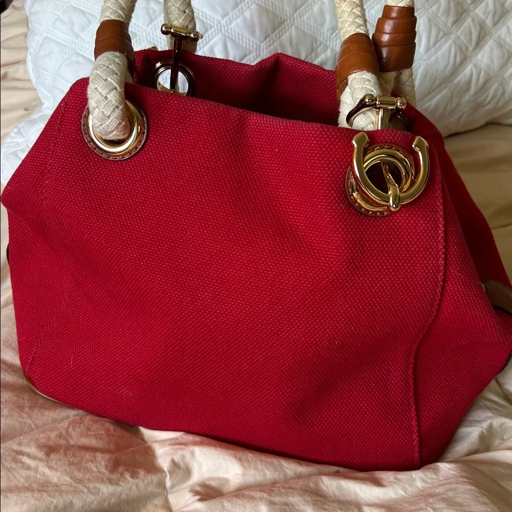 Michael Kors Marina Mandarin Red Canvas Convertible Purse - Picture 6 of 11